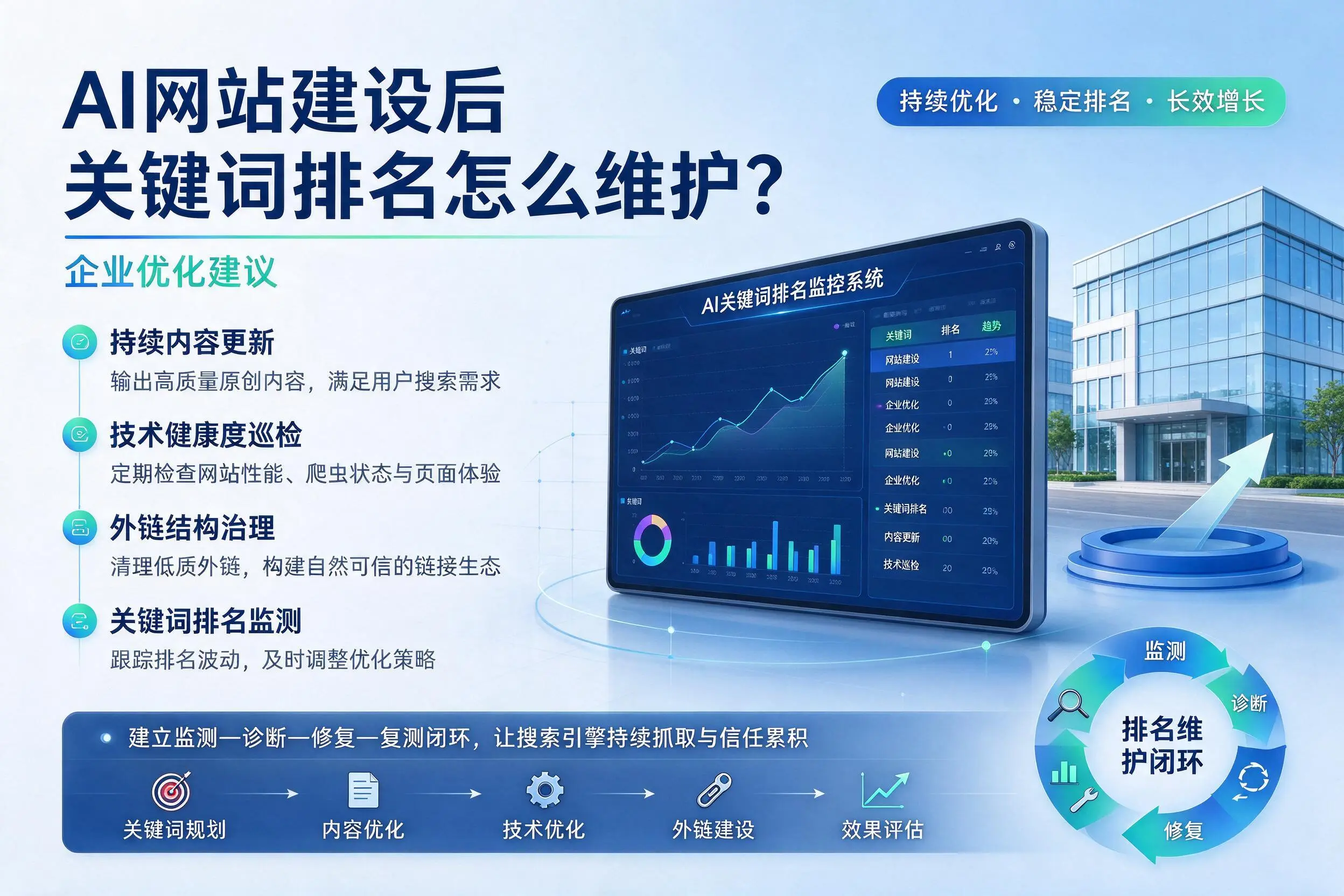 AI网站建设后关键词排名怎么维护?鹤壁企业优化建议