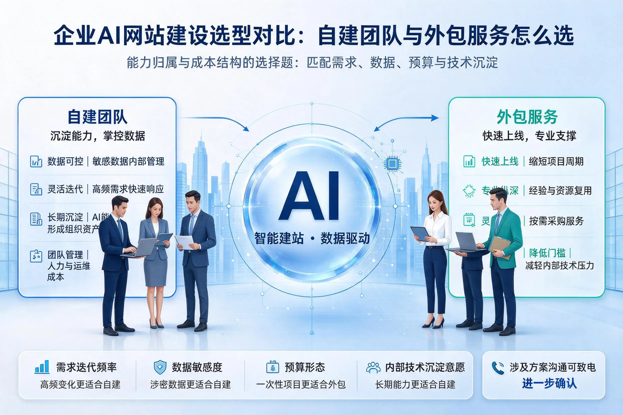 鹤壁企业AI网站建设选型对比：自建团队与外包服务怎么选